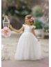 White Tulle Corset Back Floor Length Flower Girl Dress White Tulle Corset Back Floor Length Flower Girl Dress